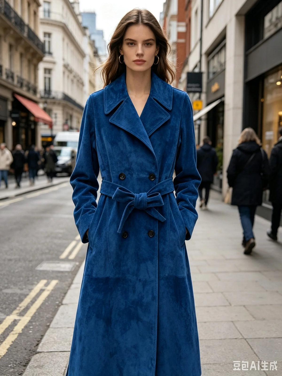 Manteau long femme bleu à ceinture – CLEVI Paris