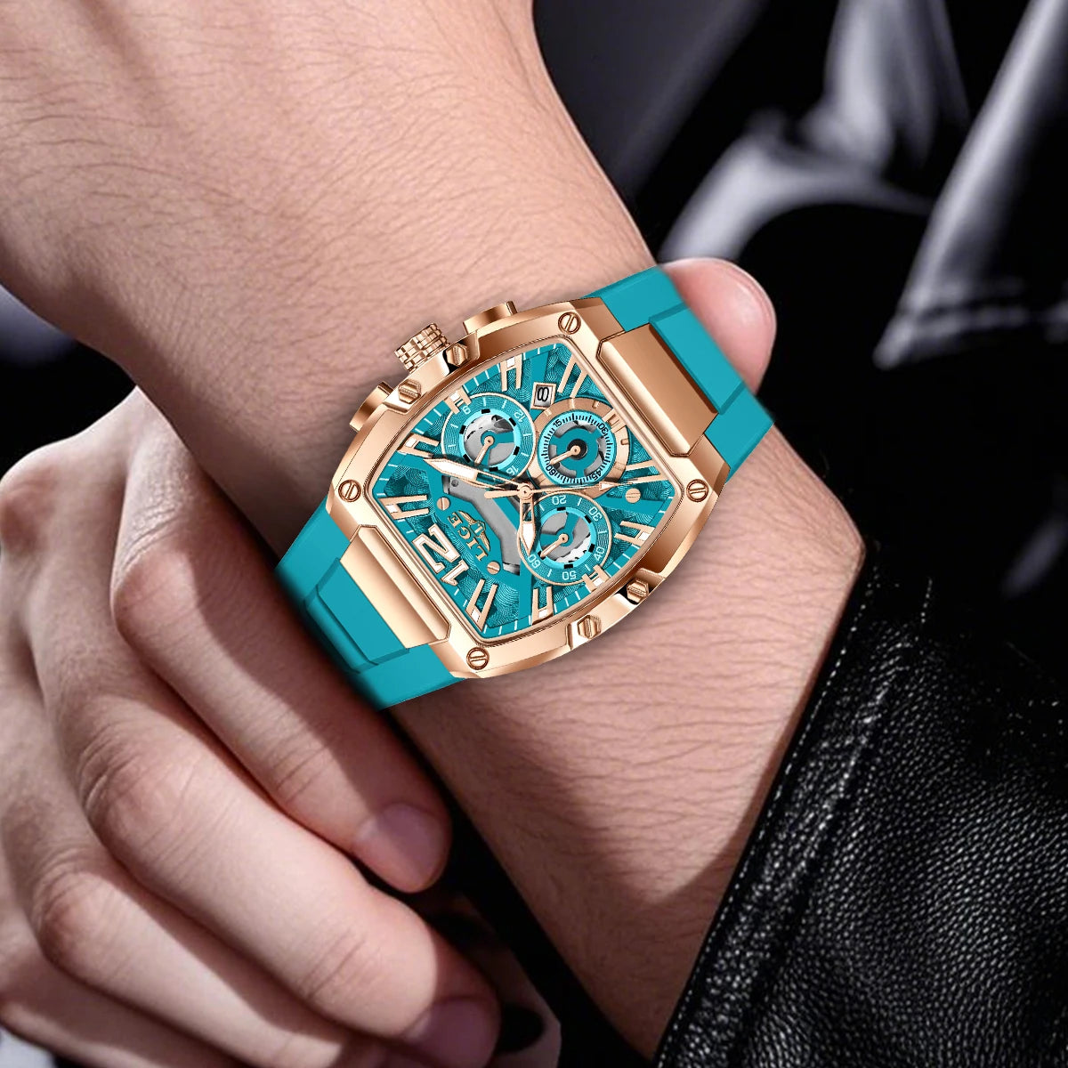 LIGE Montre Quartz Homme Chronographe Carré Sport Militaire Silicone Calendrier – CLEVI Paris