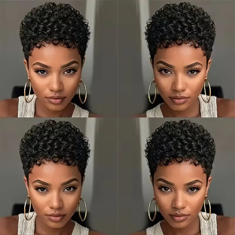 Perruque Pixie Cut Curly Afro Sans Colle – CLEVI Paris
