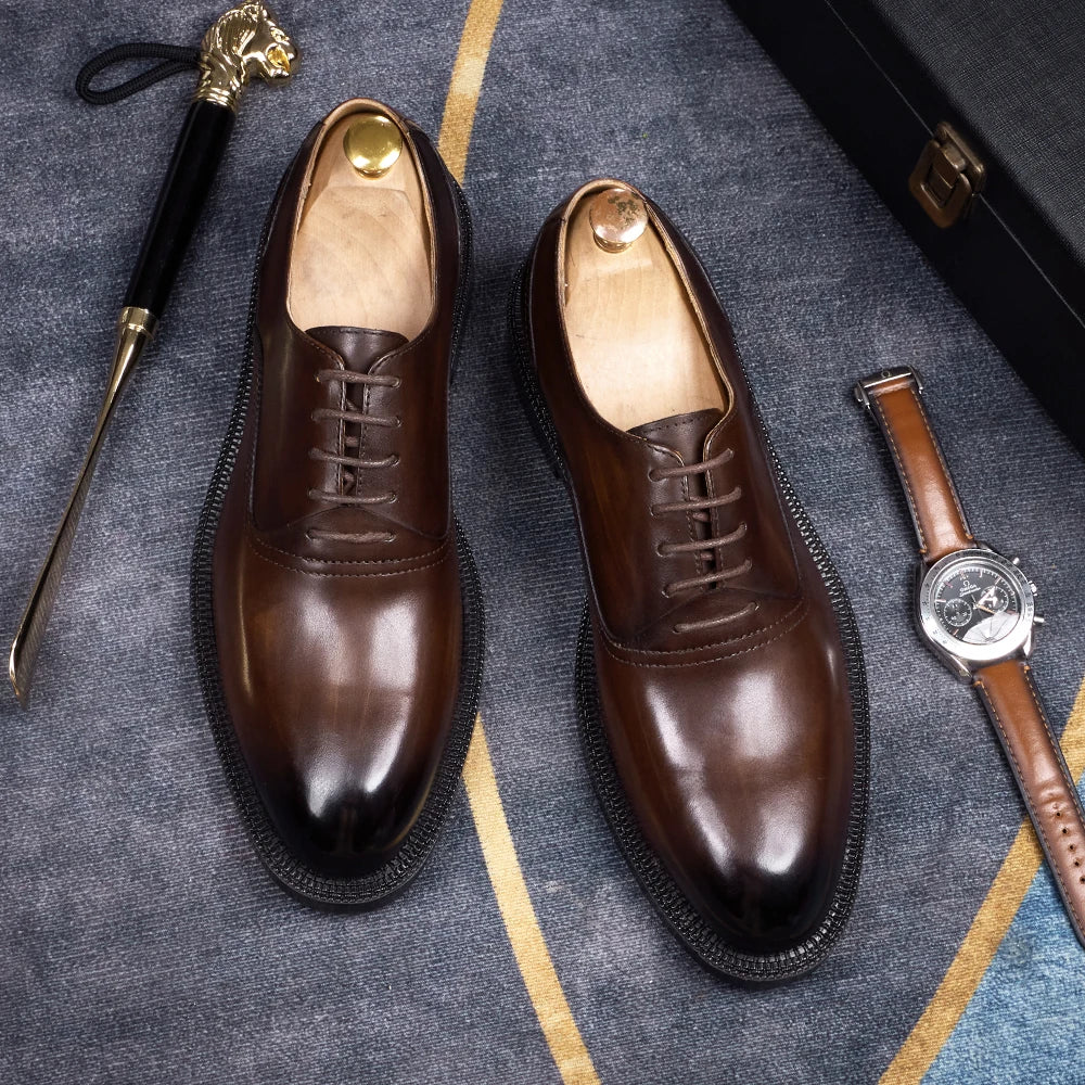 Oxford Wholecut Cuir Véritable Homme Respirant Rehaussant Bureau & Mariage – CLEVI Paris
