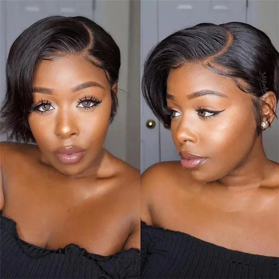Perruque Pixie Cut Bob Courte 6 Pouces Cheveux Humains Brésiliens Lace 13x4 180% – CLEVI Paris