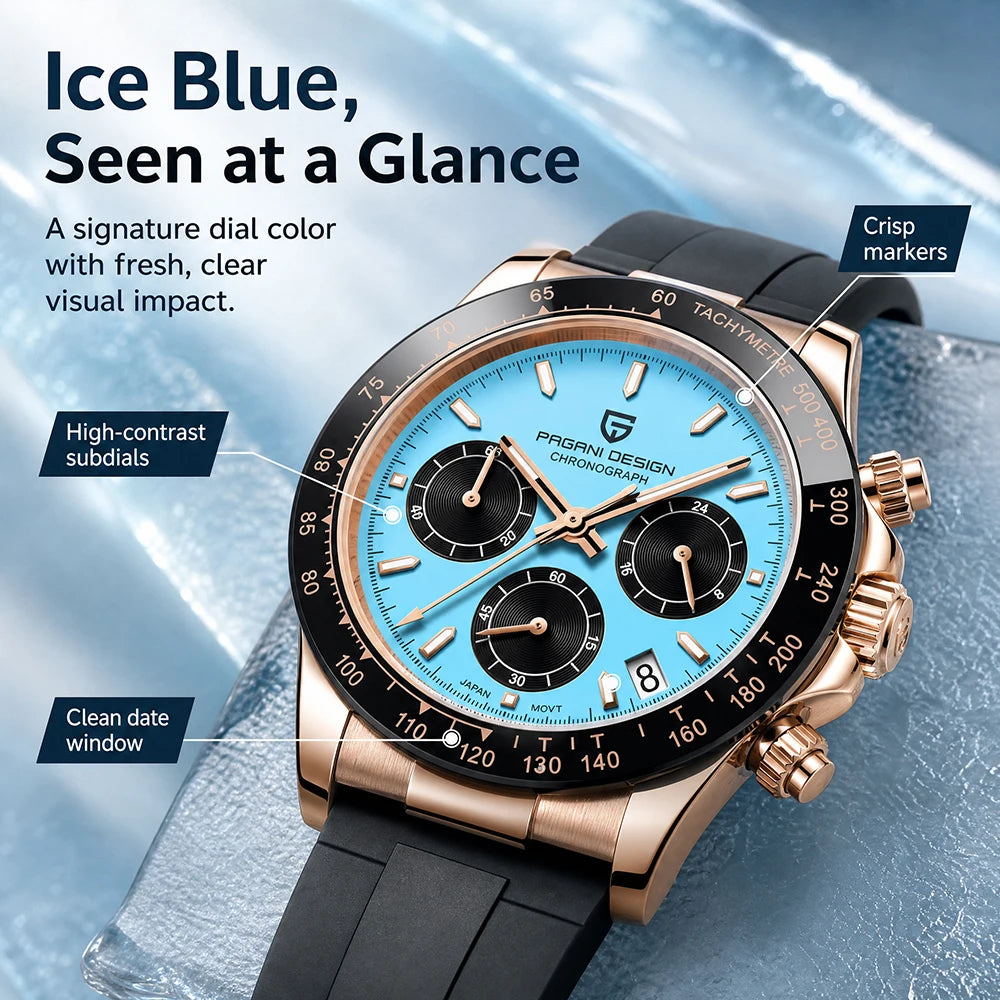 Montre Chronographe Homme Pagani Design PD-1664 Quartz Saphir 100m Caoutchouc – CLEVI Paris