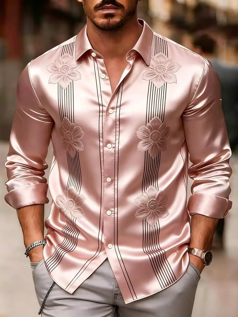 Chemise homme en satin à motifs imprimés – CLEVI Paris