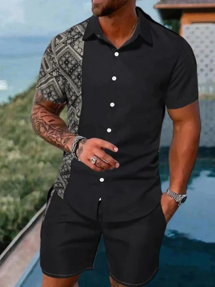 Ensemble 2 Pièces Homme Chemise Hawaïenne Imprimée Manches Courtes + Short Cordon Plage Voyage Été – CLEVI Paris