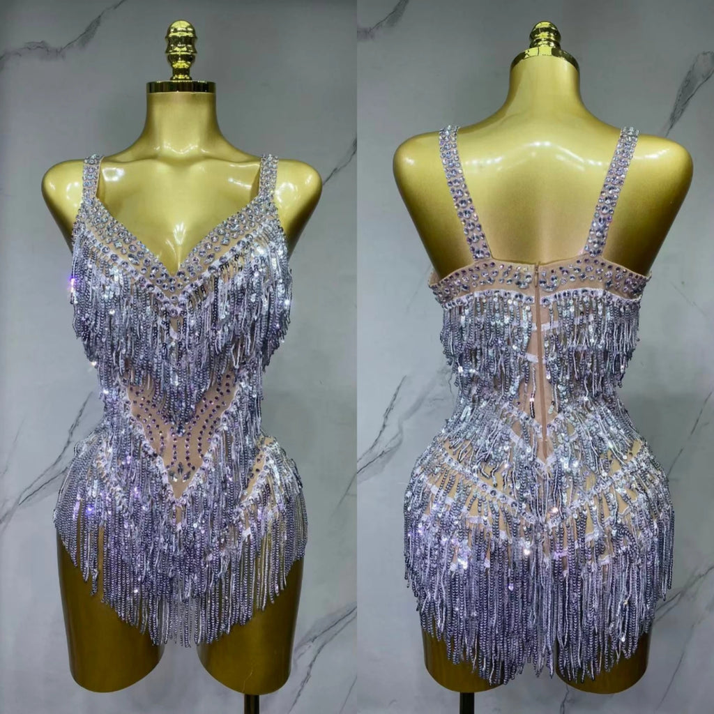 Combinaison de scène à franges et strass – CLEVI Paris