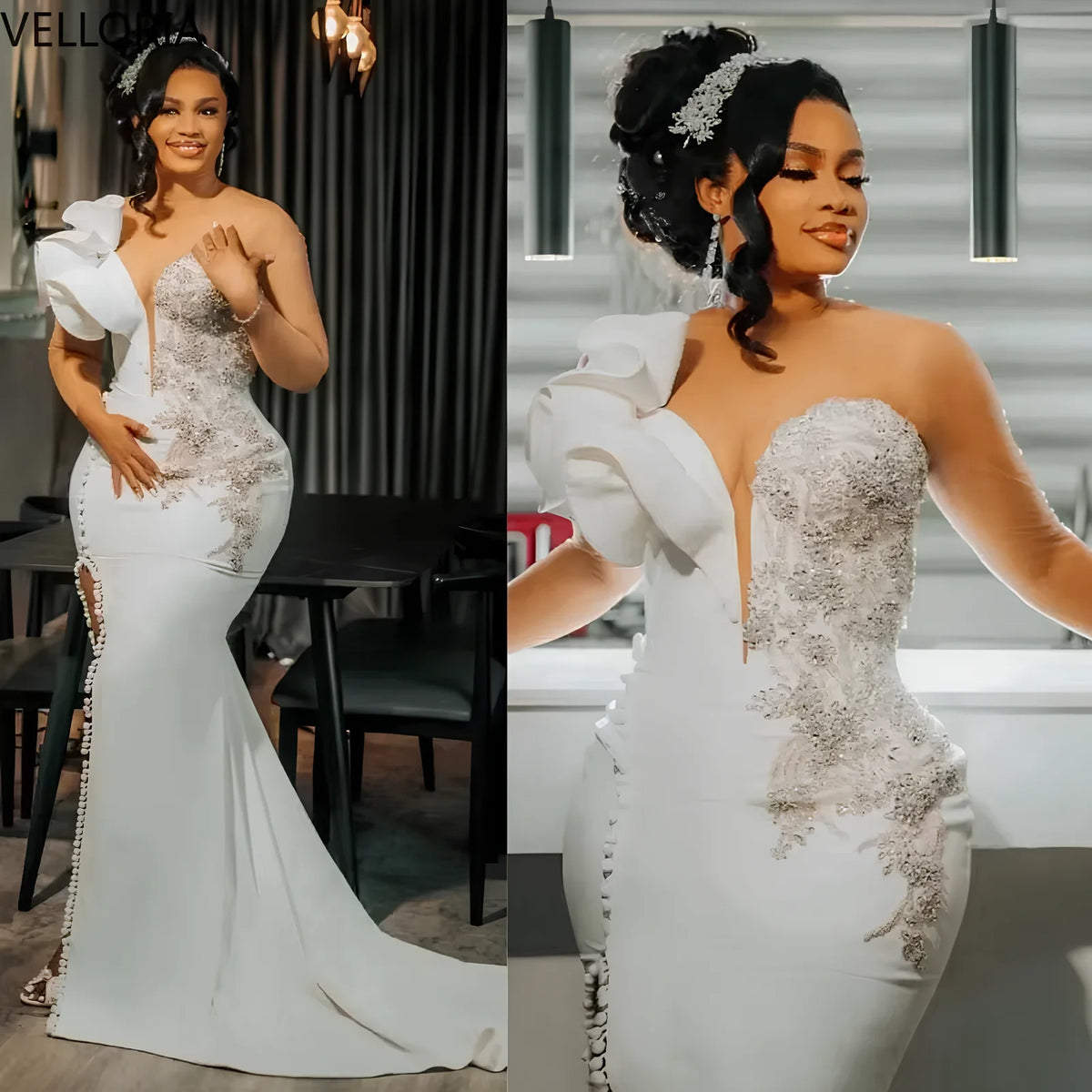 Robe de soirée sirène satinée – CLEVI Paris