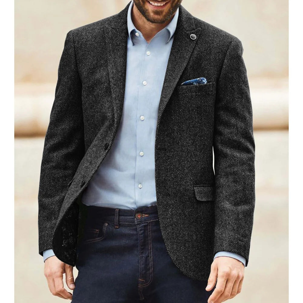 Blazer homme en tweed à chevrons, coupe droite – CLEVI Paris