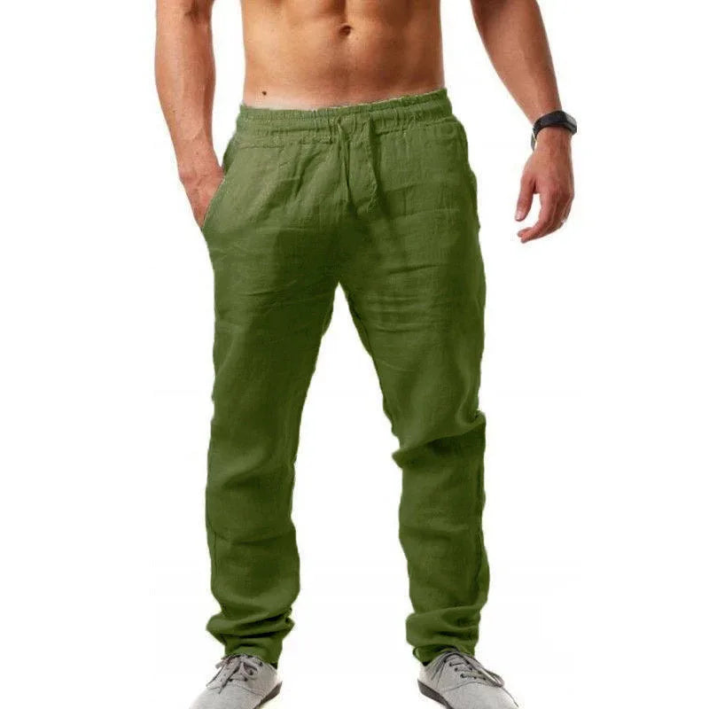 Pantalon Homme Coton Lin Coupe Droite Casual Printemps Été – CLEVI Paris