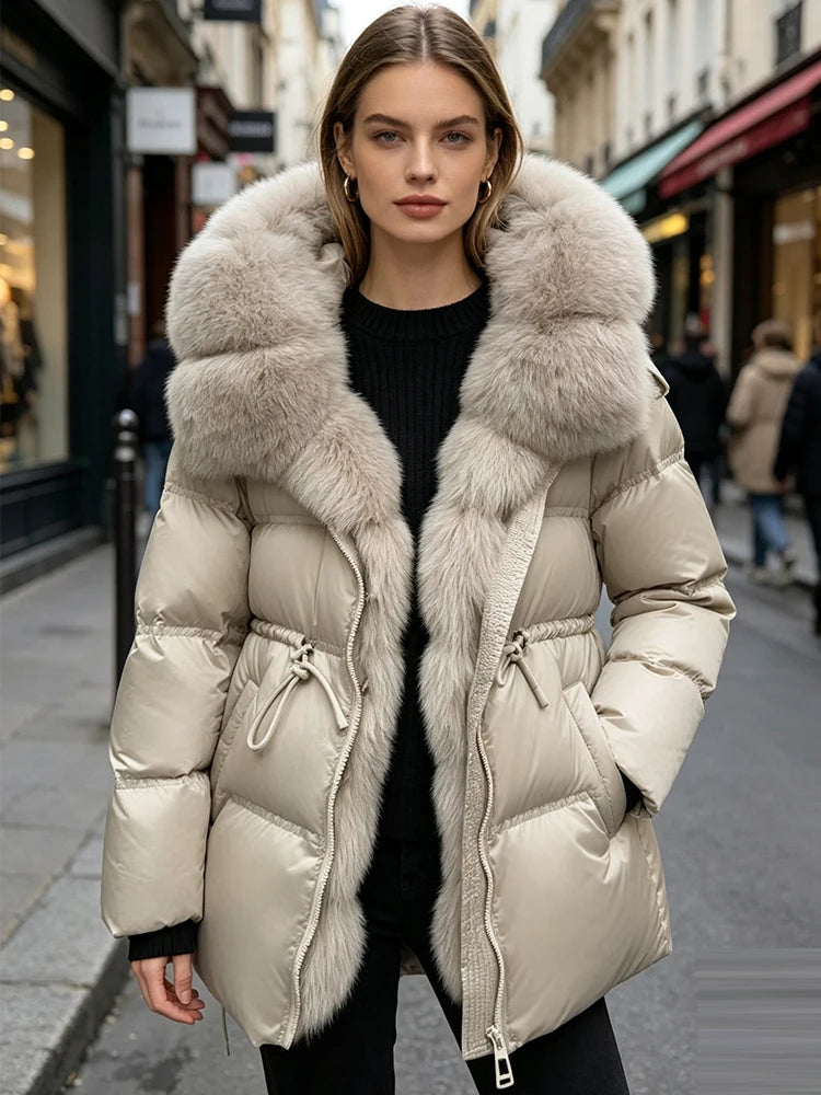Parka duvet femme à capuche et fourrure – CLEVI Paris