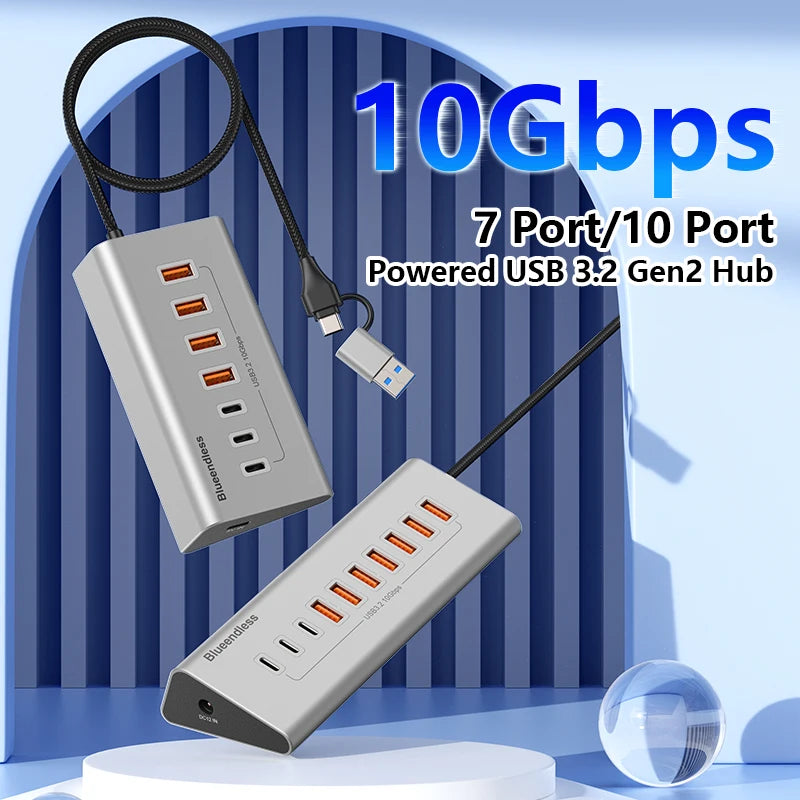 Hub USB-C Aluminium Blueendless 10Gbps 7 ou 10 Ports USB 3.2 Gen2 – CLEVI Paris