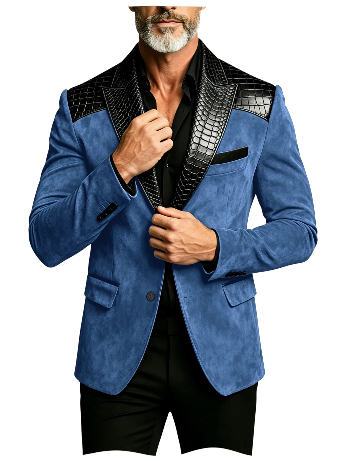 Blazer homme en daim, revers façon crocodile – CLEVI Paris