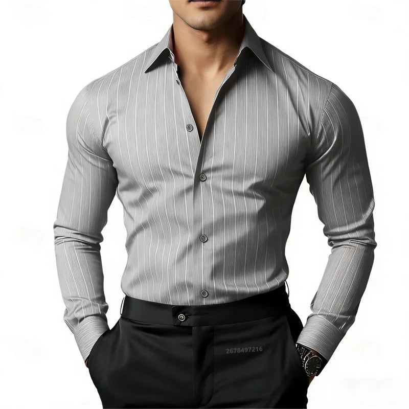 Chemise Homme Rayée à Manches Longues – CLEVI Paris
