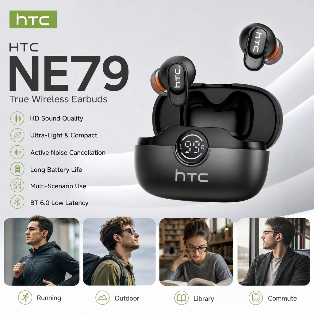 Écouteurs TWS HTC NE79 Semi-Intra 36H ENC Gaming – CLEVI Paris