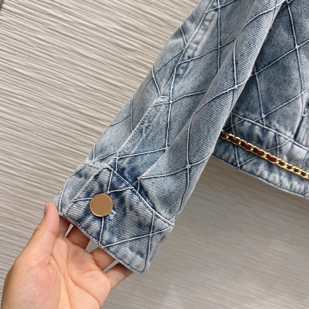 Veste en jean femme à détails chaîne – CLEVI Paris