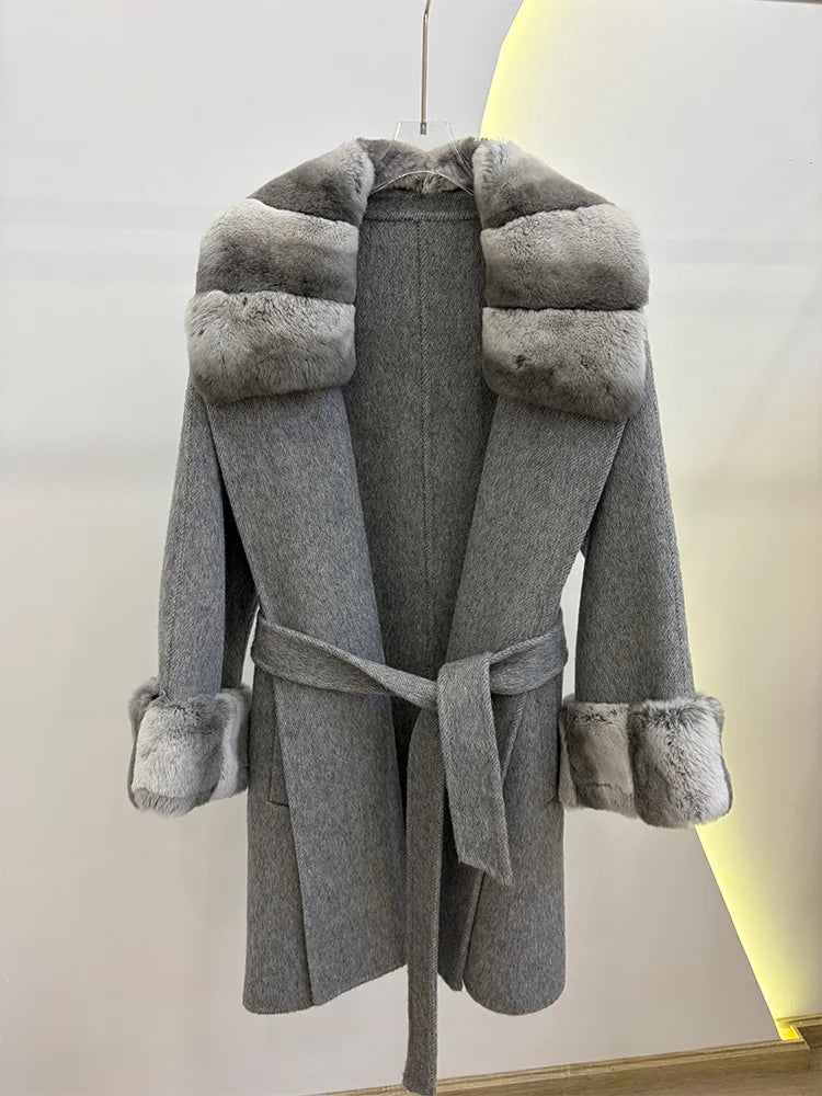Manteau femme laine et fourrure lapin Rex – CLEVI Paris