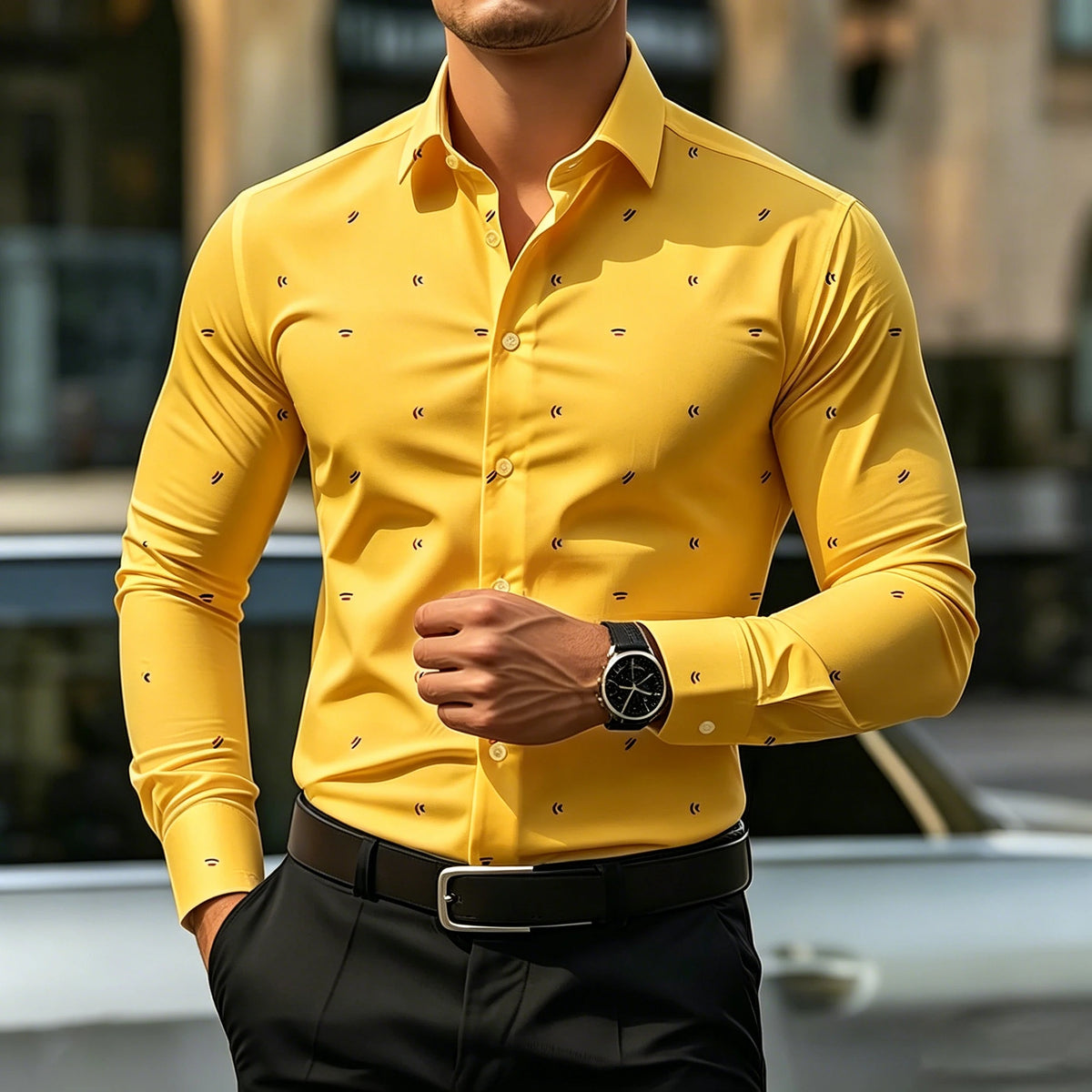 Chemise homme imprimée coupe ajustée – CLEVI Paris