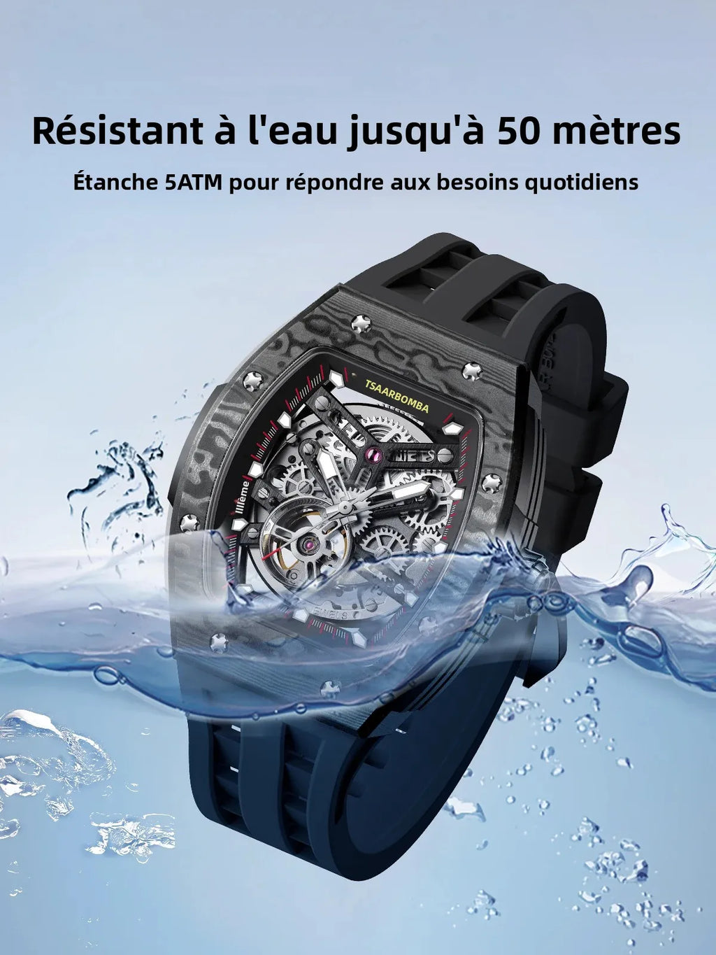 Montre Homme Automatique Squelette Tonneau Fibre de Carbone Tsar Bomba TB8228CF – CLEVI Paris