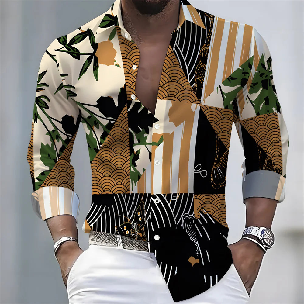 Chemise Homme Color Block à Manches Longues – CLEVI Paris