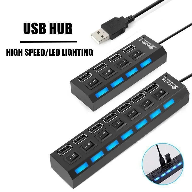 Hub USB 2.0 LED 4 ou 7 Ports Interrupteur ON/OFF Noir Blanc PC – CLEVI Paris