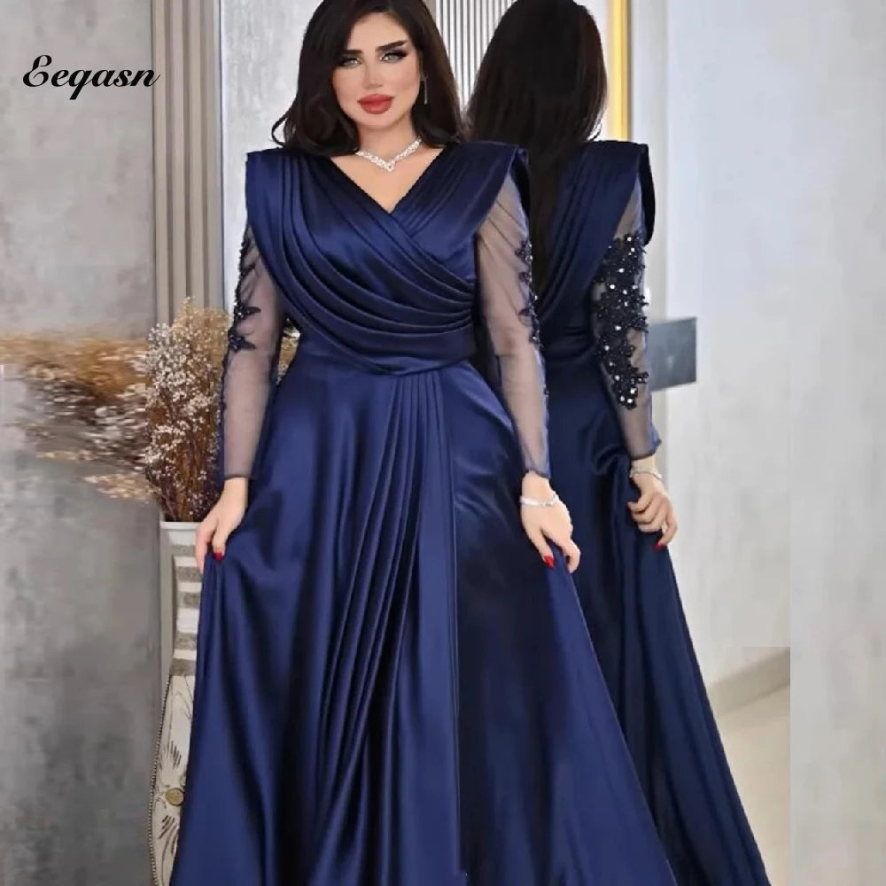 Robe de soirée col en V manches longues – CLEVI Paris