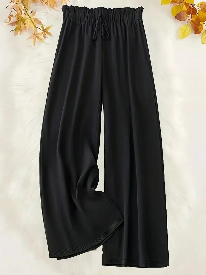 Pantalon Femme Grande Taille Jambe Large Casual Élégant Cordon Taille Mi-Haute – CLEVI Paris