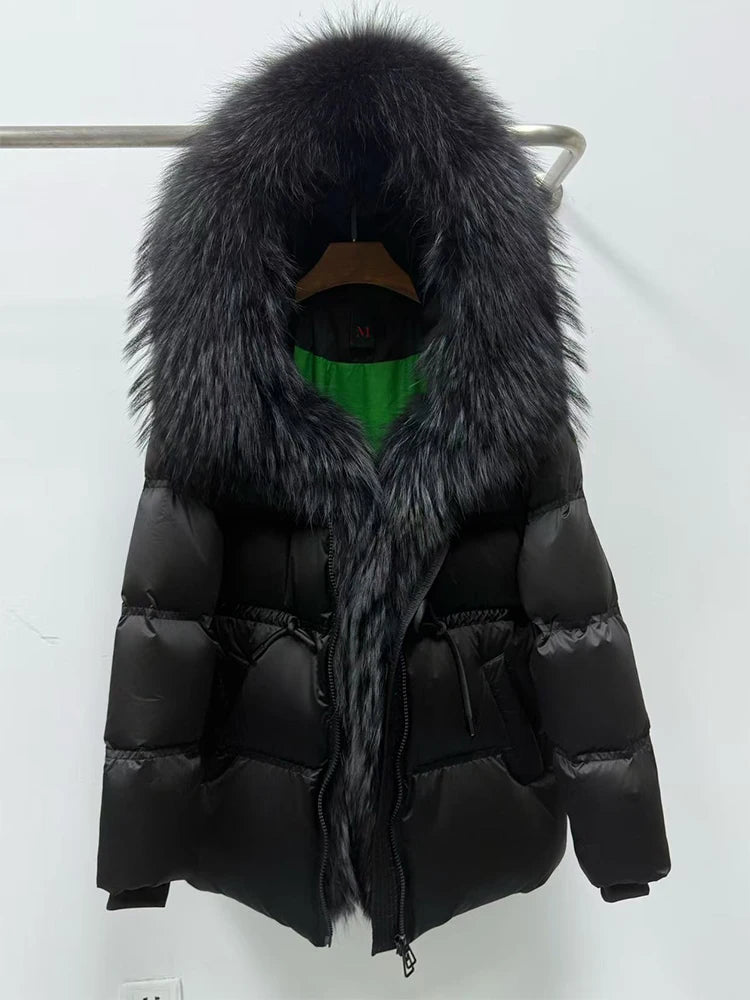 Parka duvet femme à capuche et fourrure – CLEVI Paris