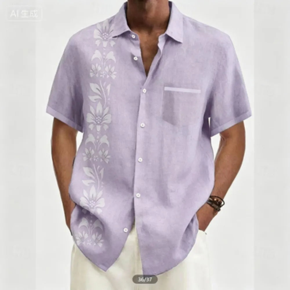 Chemise homme à fleurs en lin manches courtes – CLEVI Paris