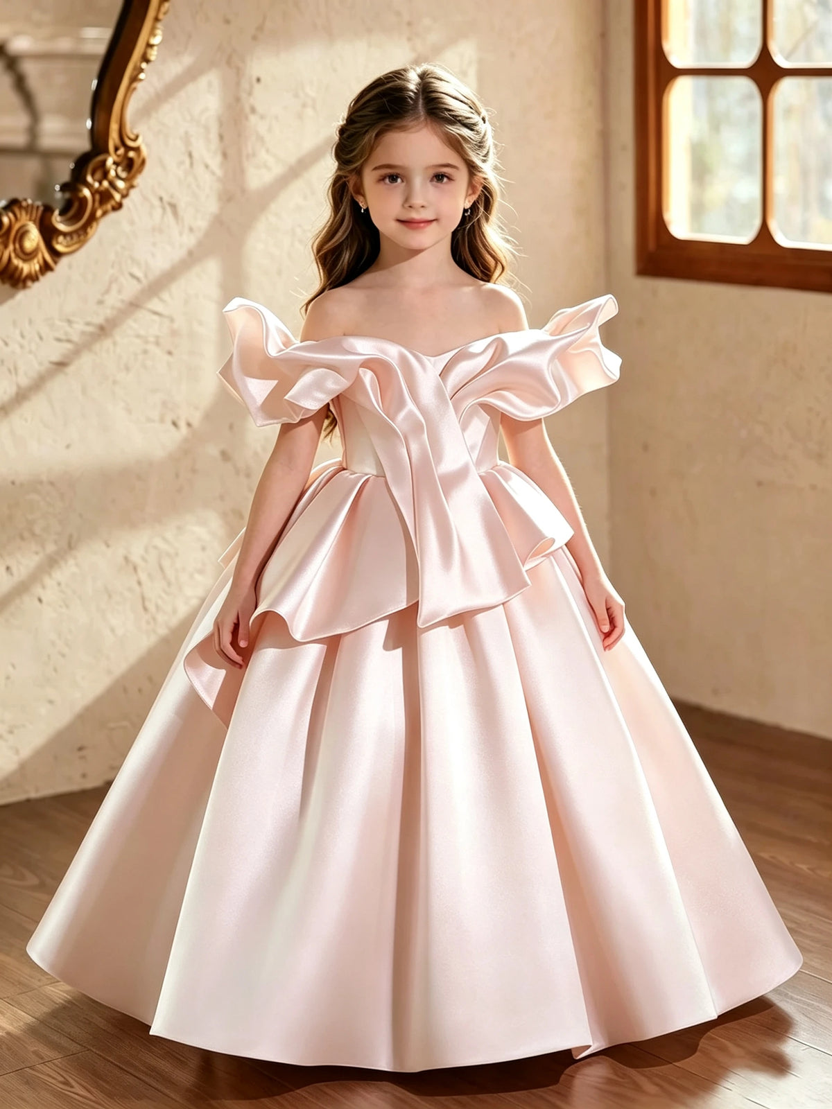 Robe fille en satin drapé ZHJ – CLEVI Paris