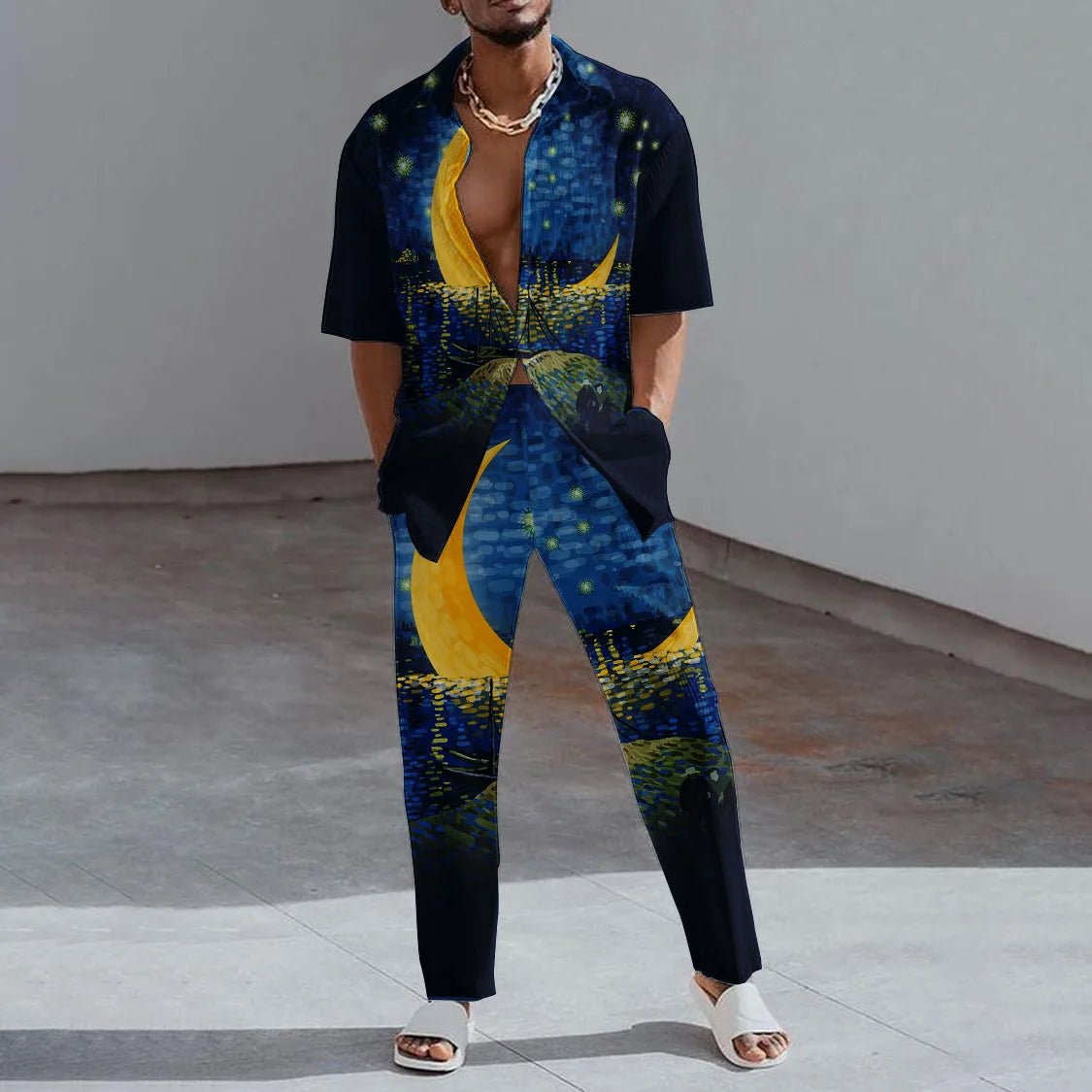 Ensemble 2 Pièces Homme Imprimé 3D Chemise & Pantalon Été – CLEVI Paris