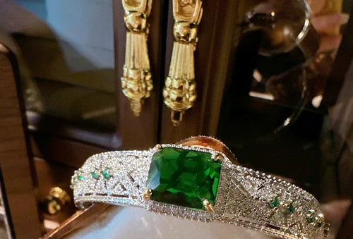 Bracelet Jonc Zircon Vert Taille Princesse Argent 925 – CLEVI Paris