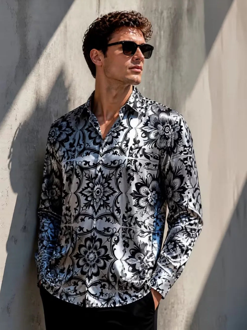 Chemise homme satinée imprimée – CLEVI Paris