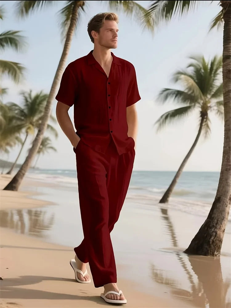 Ensemble 2 Pièces Homme Chemise Imprimée 3D Col Cranté + Pantalon Casual Voyage – 26 Motifs, S à 2XL – CLEVI Paris