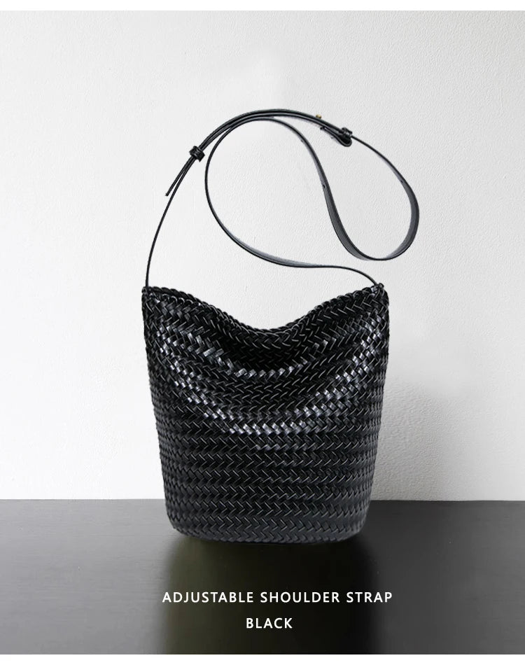 Sac seau tissé femme en cuir véritable – CLEVI Paris