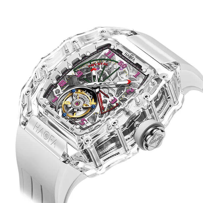 Montre Homme Tourbillon Volant HAOFA 2210 – Boîtier Cristal Transparent Double Ressort Réserve 72h Édition Limitée – CLEVI Paris