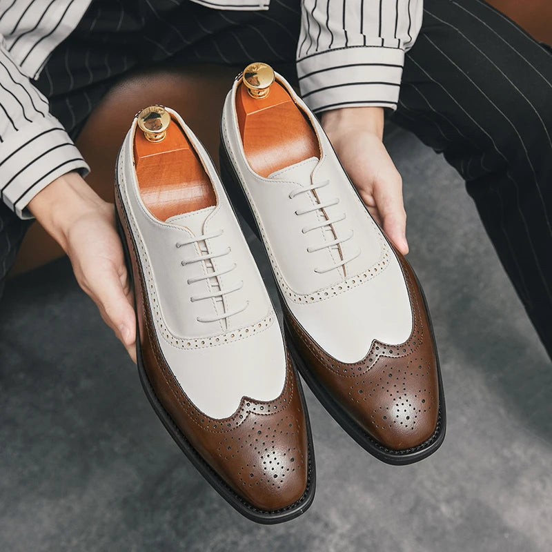 Oxford Brogue Cuir Verni Homme Lacets Business Mariage Bureau – CLEVI Paris
