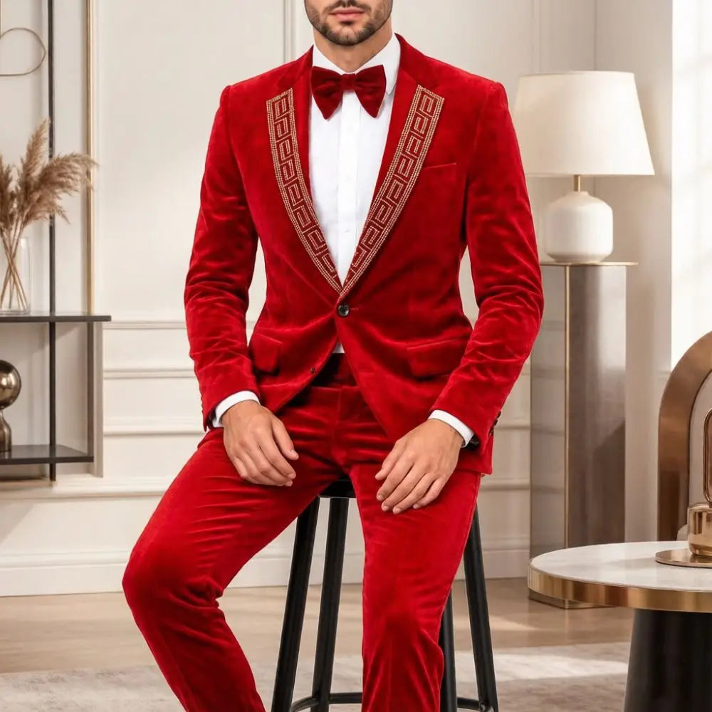 Smoking Homme Velours Perlé 2 Pièces – CLEVI Paris