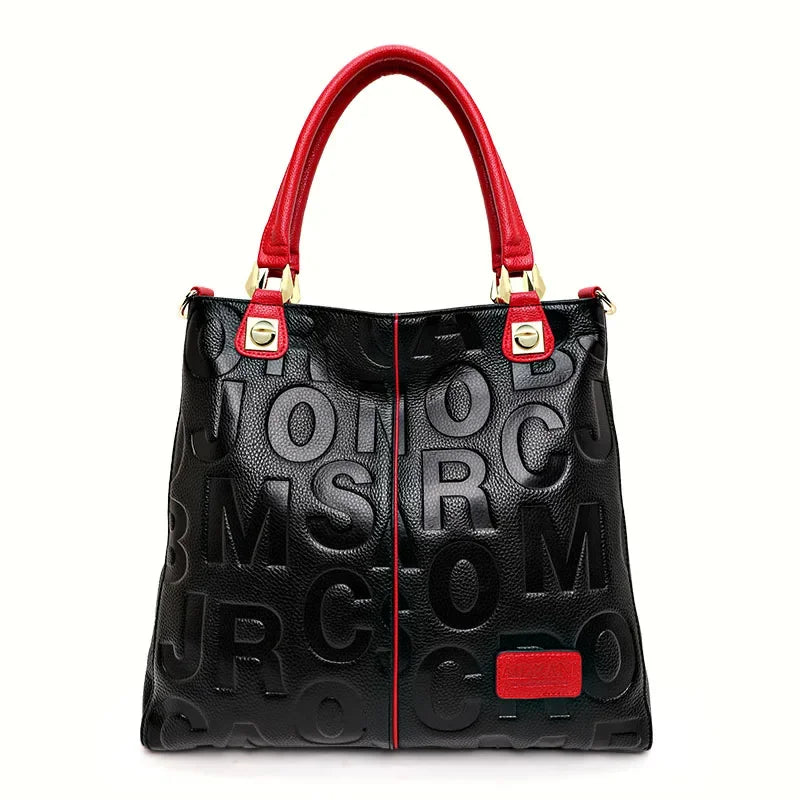 Sac Cabas Femme Cuir Vache Lettres Bicolore Noir & Rouge – CLEVI Paris