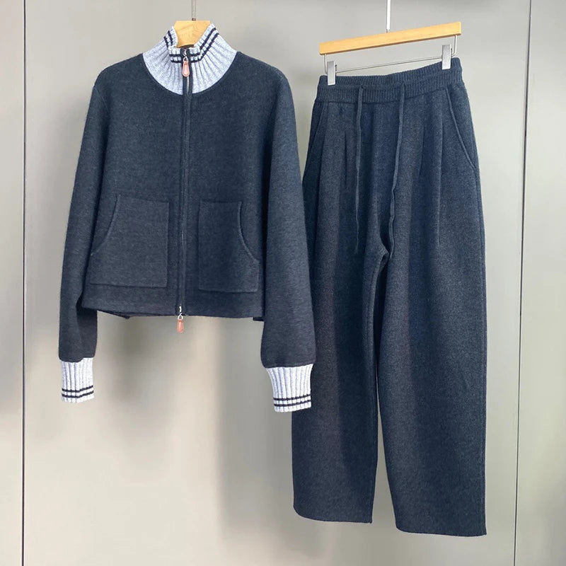 Ensemble femme GPBD en maille à col contrasté – CLEVI Paris