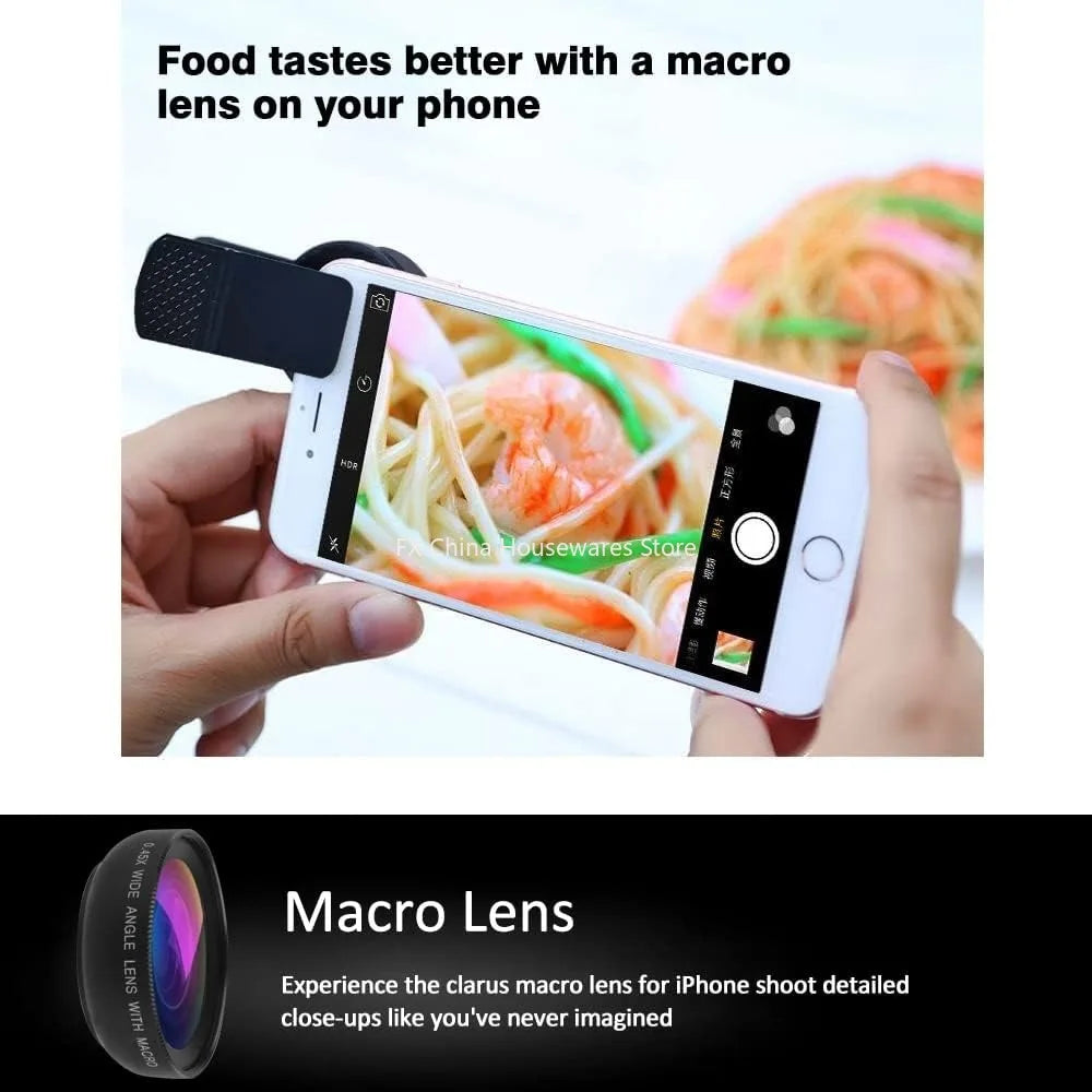 Kit Objectif 2-en-1 Smartphone – Grand Angle 0.45x + Macro HD, Clip Universel iPhone & Android