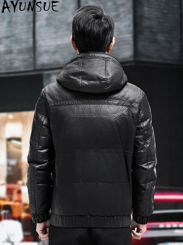 Veste courte homme en cuir à capuche – CLEVI Paris
