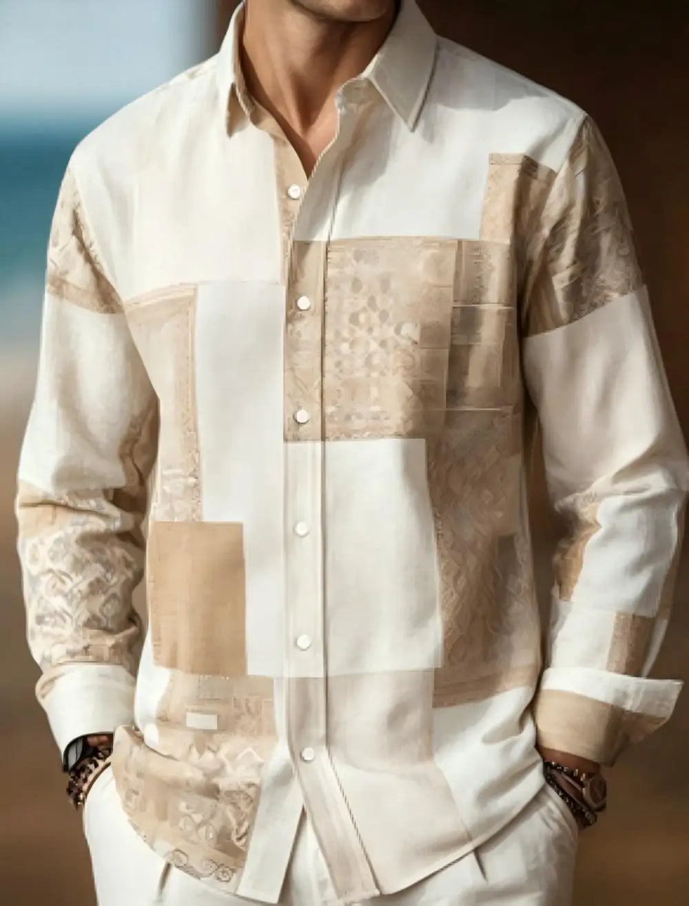 Chemise homme en lin à motif géométrique – CLEVI Paris