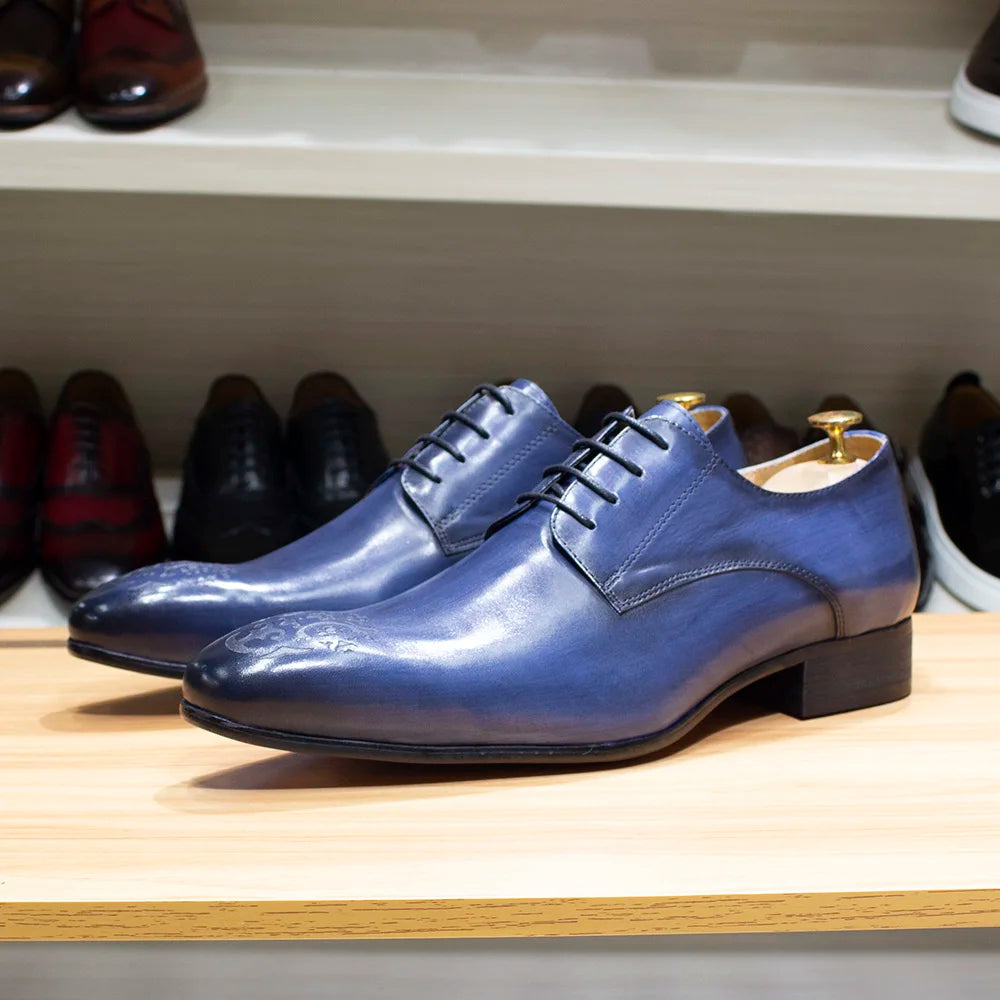 Oxford Derby Cuir Véritable Homme Fait Main Bout Pointu Business & Mariage – CLEVI Paris