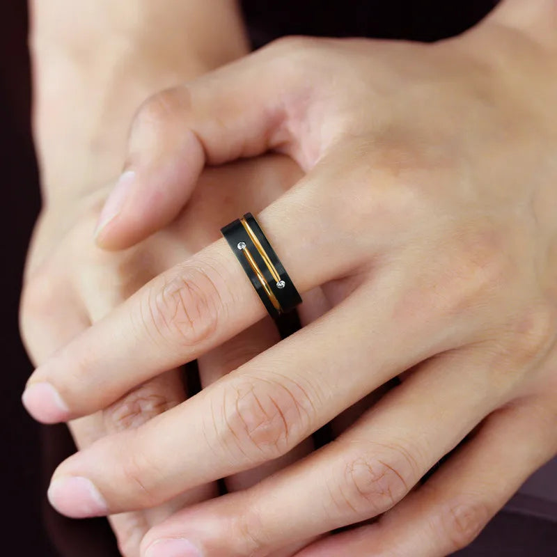 Bague Unisexe Acier Noir et Or, Gravure – CLEVI Paris