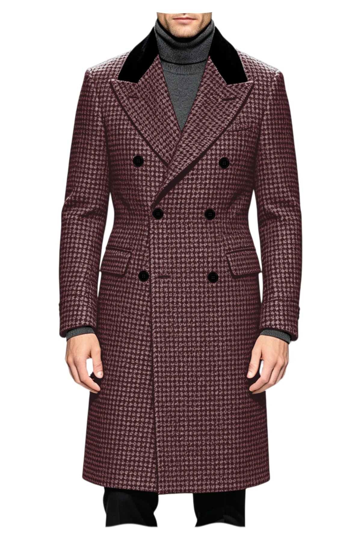 Manteau long homme pied-de-poule croisé – CLEVI Paris