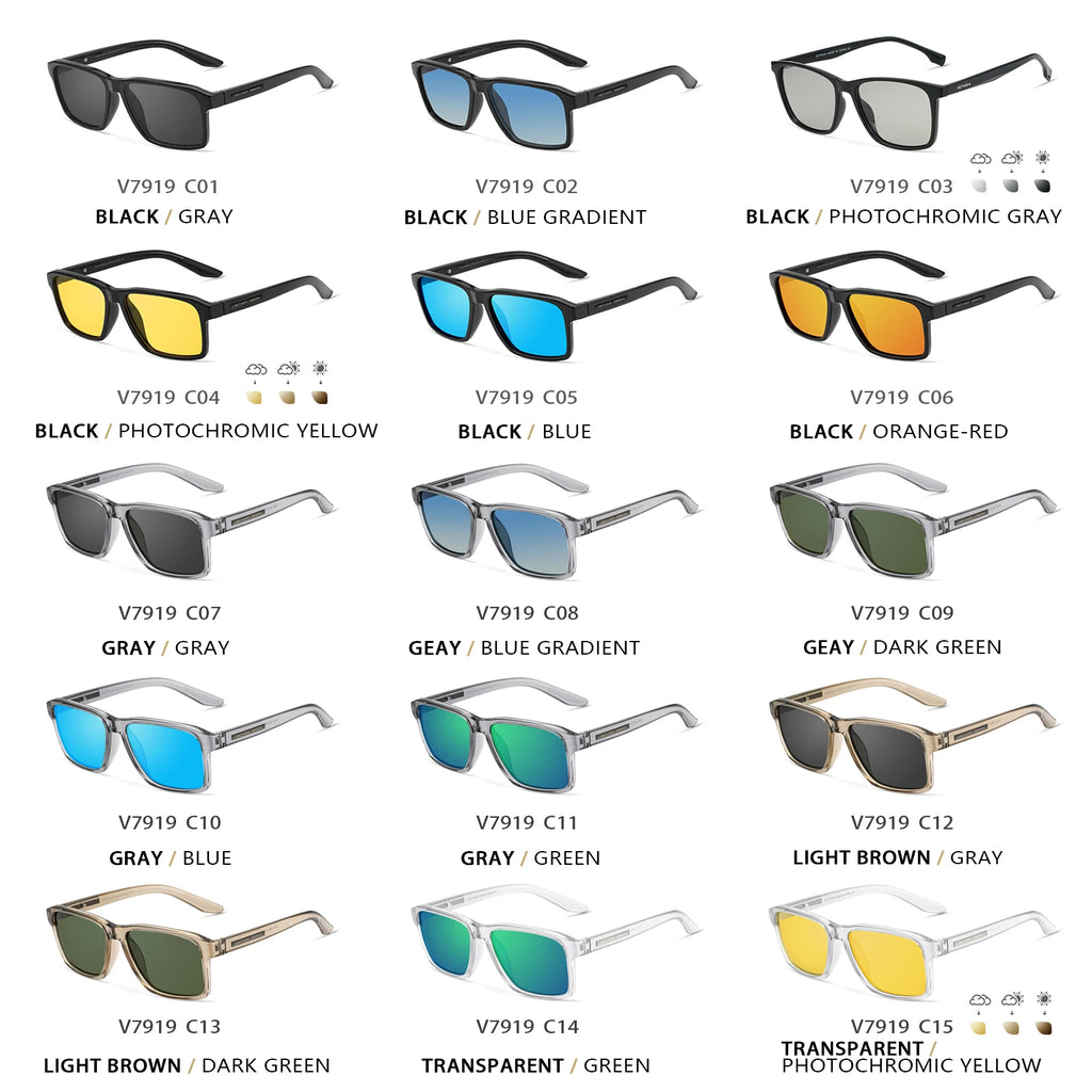 Lunettes de Soleil Polarisées Carrées TR-90 – Verres TAC Photochromiques Miroir Anti-Reflets UV400 Sport – CLEVI Paris
