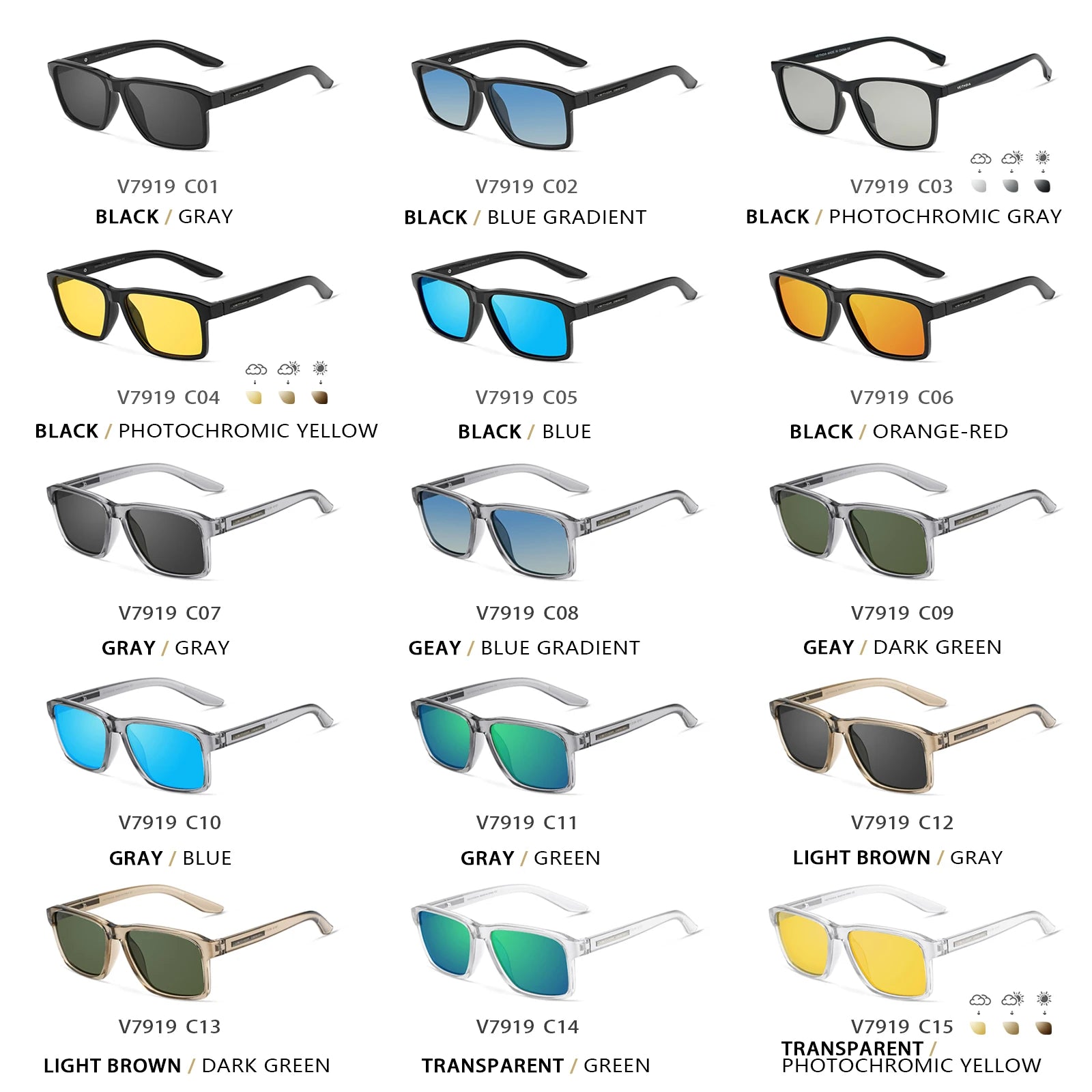 Lunettes de Soleil Polarisées Carrées TR-90 – Verres TAC Photochromiques Miroir Anti-Reflets UV400 Sport – CLEVI Paris