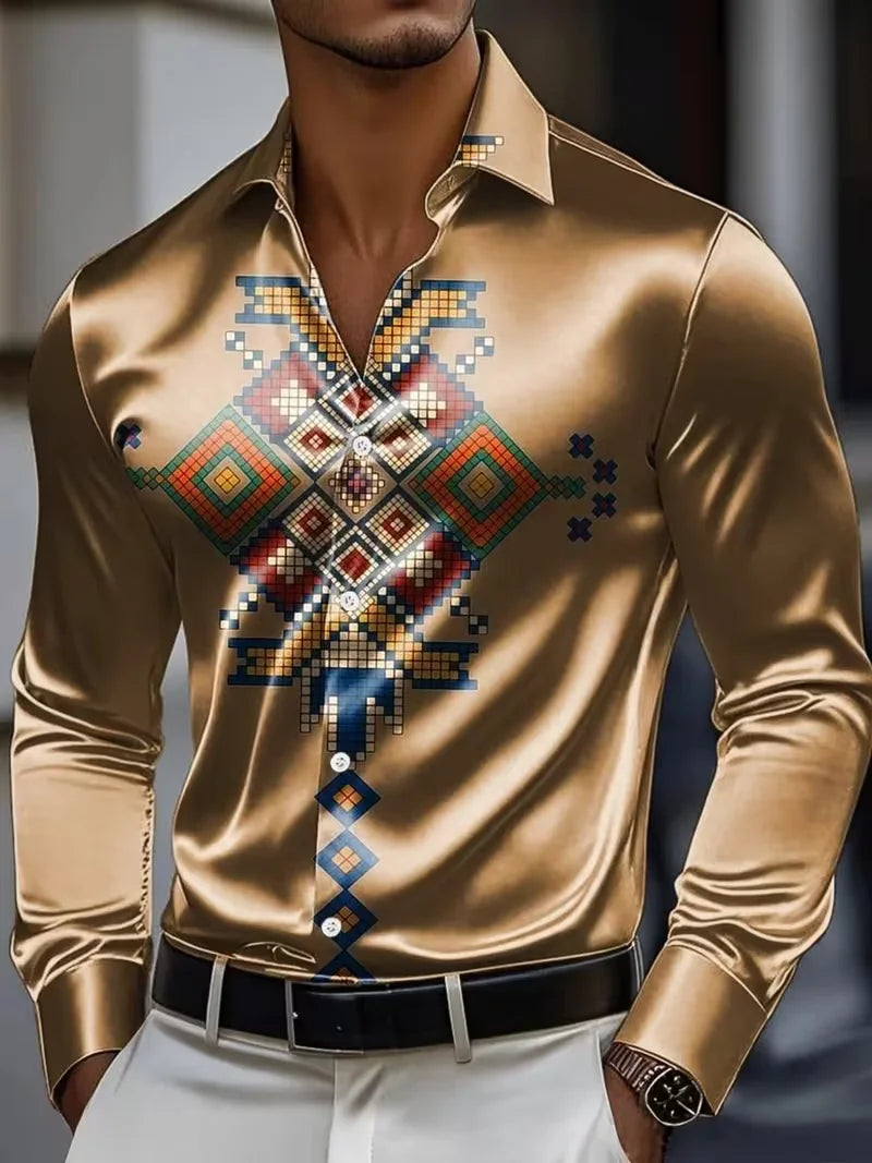 Chemise Homme Géométrique à Détail Doré – CLEVI Paris