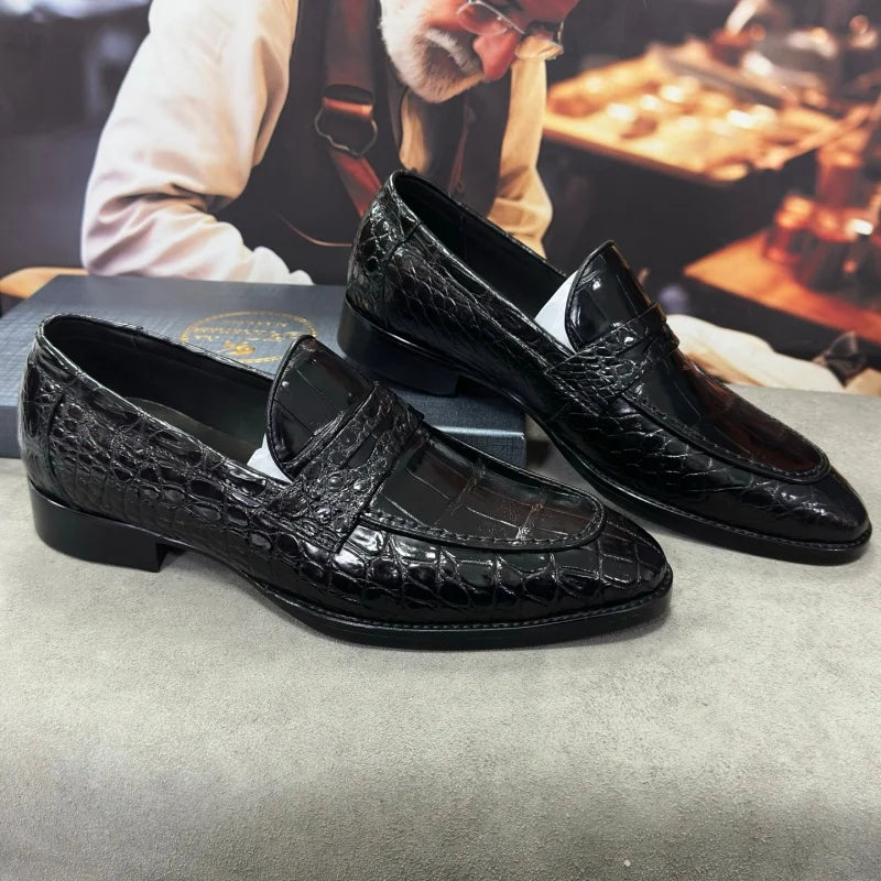 Mocassins homme noirs en peau de crocodile – CLEVI Paris
