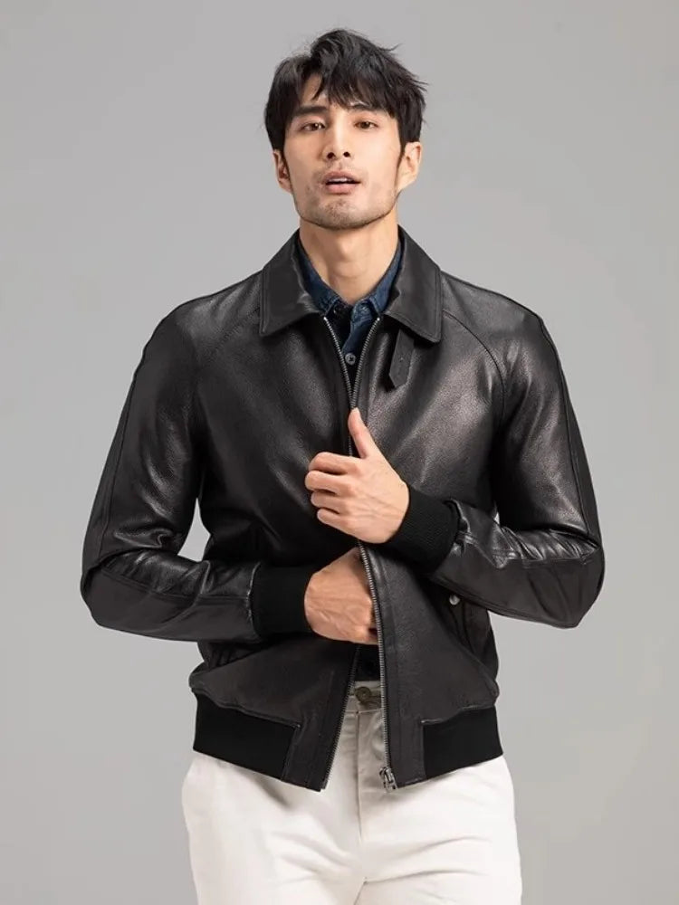 Veste homme courte en cuir de mouton noir – CLEVI Paris