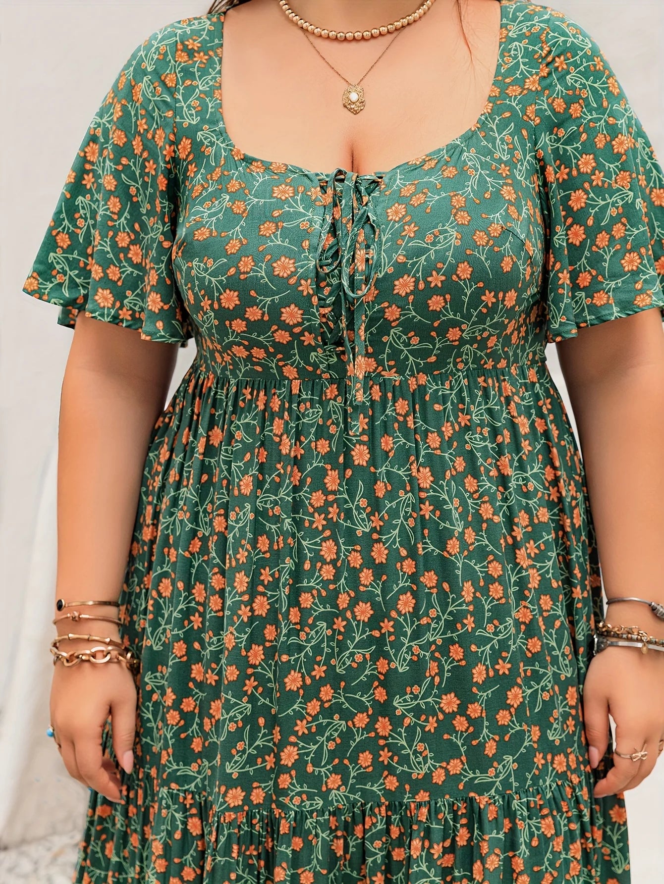 Robe Longue Femme Grande Taille Bohème Imprimé Col Français – CLEVI Paris